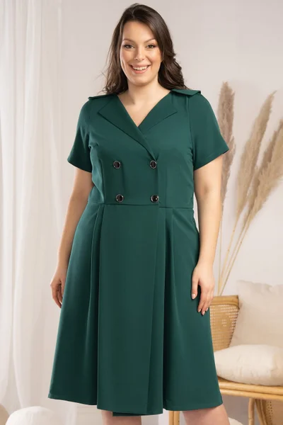 Tmavě zelené elegantní šaty s knoflíčky áčkový střih Karko