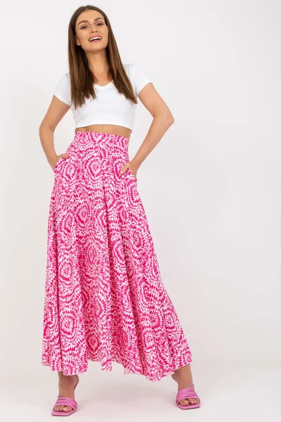 Růžová vzorovaná dámská maxi sukně s vysokým pasem FPrice