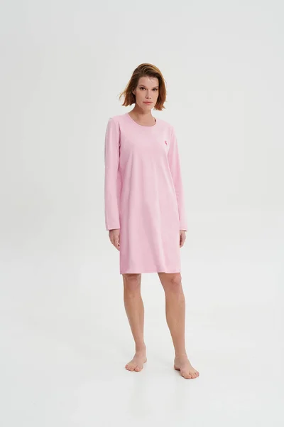 Světle růžová dámská noční košilka s dlouhým rukávem Vamp