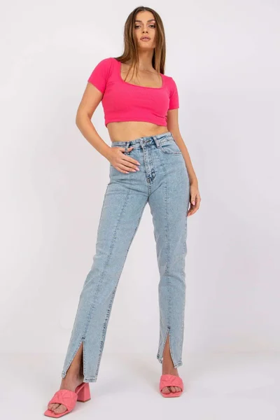 Dámský růžový crop top s krátkými rukávy Rue Paris