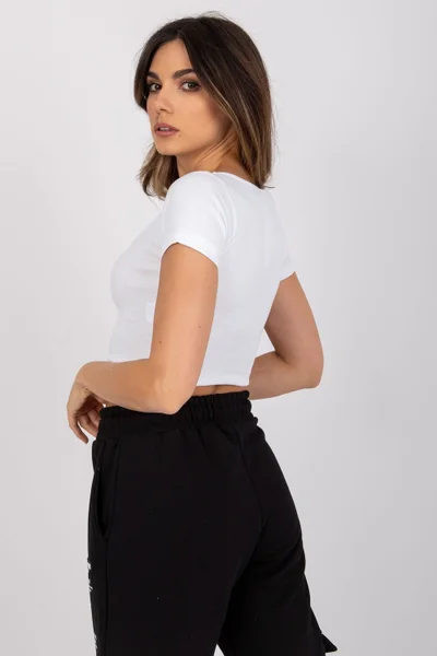 Dámský bílý crop top s krátkými rukávy Rue Paris