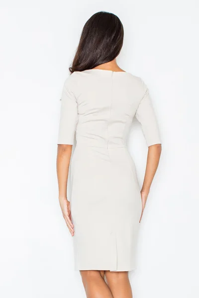 Pouzdrové minimalistické béžové šaty Figl