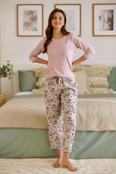 Jemné vzorované dámské pyžamo s dlouhými kalhotami DOCTOR NAP