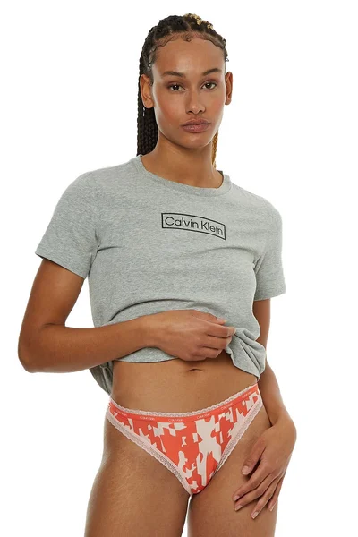 Dámské růžovo-červené tanga Calvin Klein s krajkou