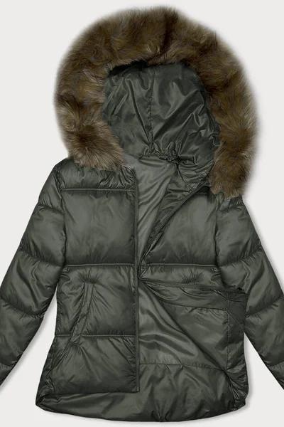 Khaki dámská bunda s kapucí s kožíškem S'WEST