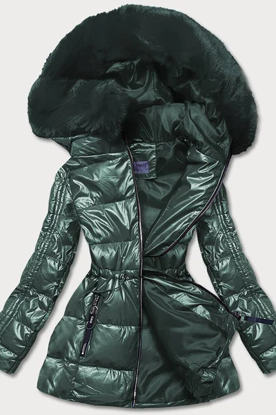 Tmavě zelený metalický prošívaný kabát s kapucí S'WEST