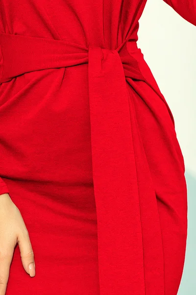 Červené elegantní šaty s páskem Numoco 209-6