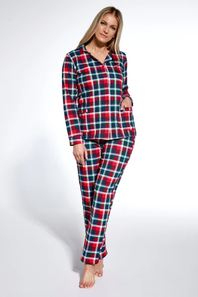 Dámské kostkované pyžamo s propínací blůzou Cornette