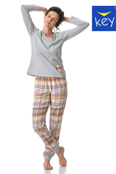 Dámské dlouhé kostkované pyžamo Key