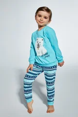 Bavlněné tyrkysové pyžamo pro dívky Cornette se štěnětem