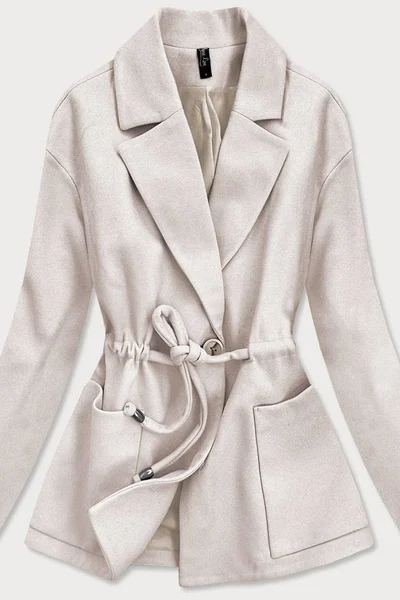 Volný dámský krátký kabát v barvě ecru E967 ROSSE LINE (barva Okrová)