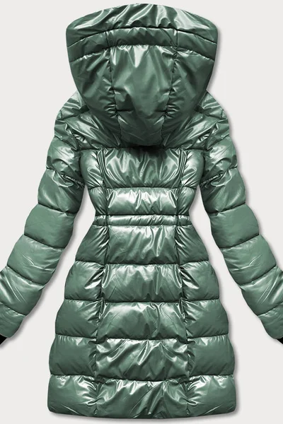 Zelený metalický dámský kabát s kapucí S'WEST oboustranný