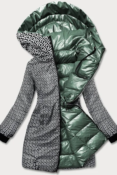 Zelený metalický dámský kabát s kapucí S'WEST oboustranný