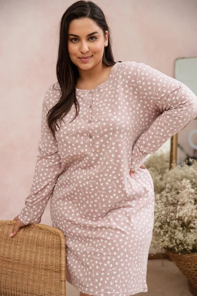 Světle béžová košilka na spaní s puntíky Taro plus size