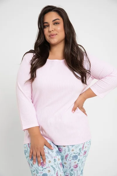 Pastelové dámské bavlněné pyžamo Taro plus size