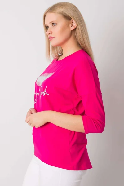 Dámská fuchsiová bavlněná halenka plus size s potiskem FPrice