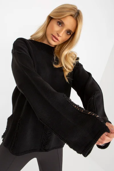 Černý dámský svetr s dlouhými rukávy FPrice