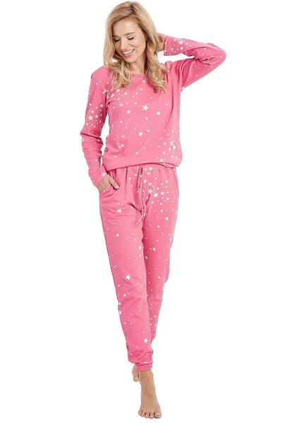 Růžové dámské bavlněné pyžamo s hvězdičkami Taro