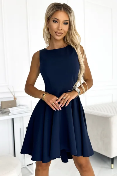 Tmavě modré společenské mini šaty s asymetrickou sukní Numoco