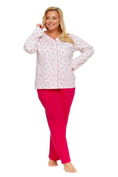 Bílo-červené dámské pyžamo se vzorovanou blůzou Doctornap