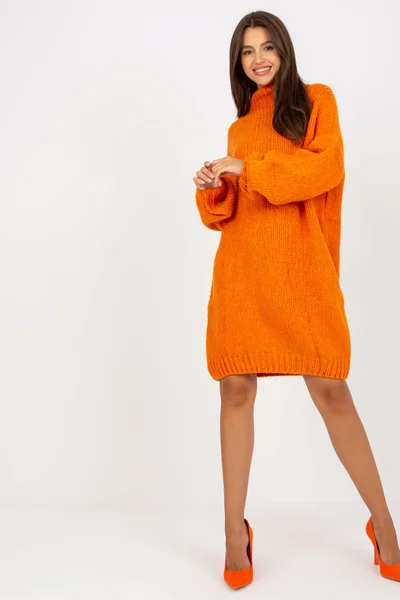 Dámský oranžový maxi svetr ke kolenům FPrice