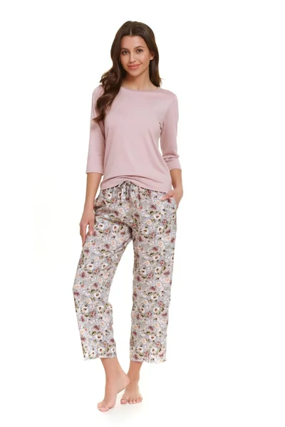 Světle růžové dámské pyžamo se širokými kalhotami Doctornap