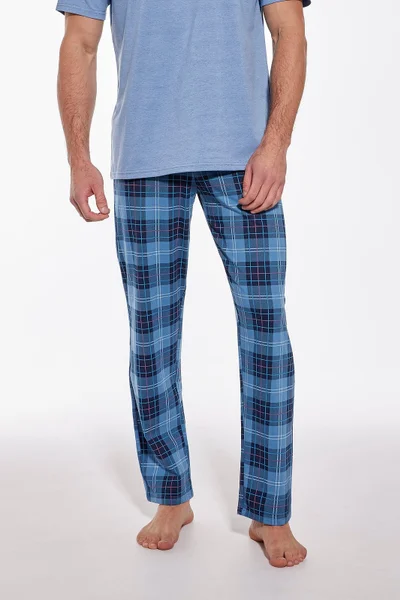 Modré kostkované pánské kalhoty k pyžamu Cornette