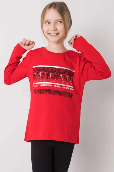 Dívčí červené tričko s dlouhým rukávem FPrice