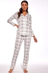 Ecru kárované dámské pyžamo Cornette