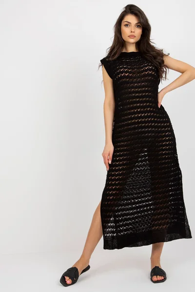 Černé vzorované poloprůsvitné maxi šaty FPrice