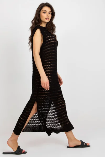 Černé vzorované poloprůsvitné maxi šaty FPrice