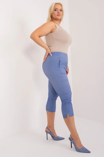 Světle modré dámské plus size 3/4 kalhoty FPrice