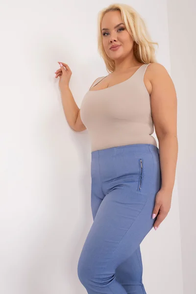 Světle modré dámské plus size 3/4 kalhoty FPrice