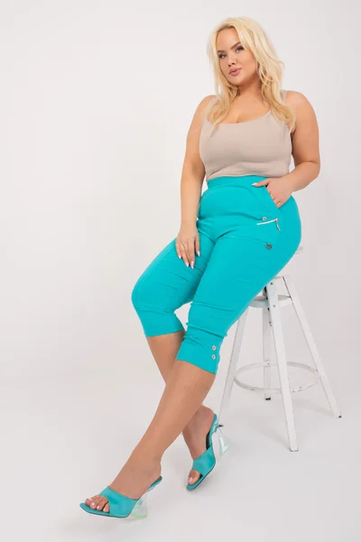 Tyrkysové dámské plus size capri kalhoty FPrice