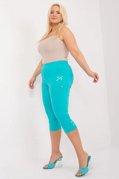 Tyrkysové dámské plus size capri kalhoty FPrice