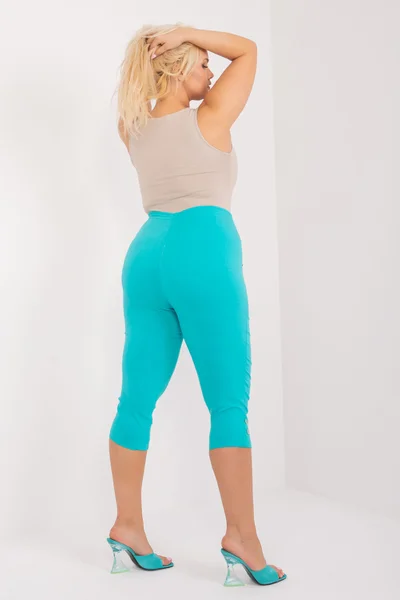 Tyrkysové dámské plus size capri kalhoty FPrice