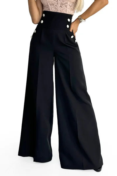 Módní vysoké široké kalhoty s ozdobnými knoflíky Numoco