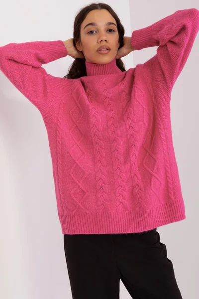 Malinově růžový dámský svetr se stojáčkem FPrice