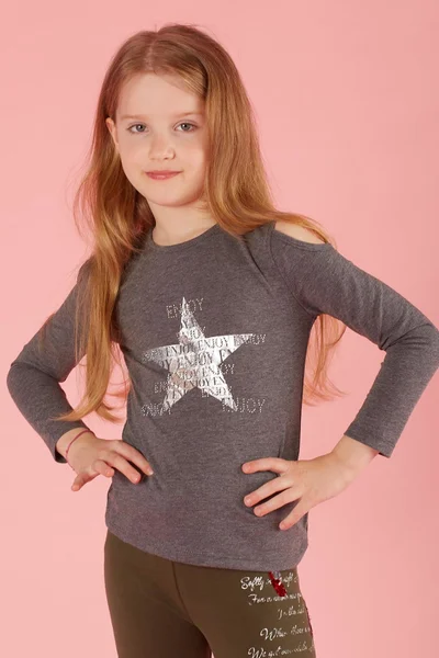 Dívčí šedé tričko s dlouhým rukávem Hvězda FPrice