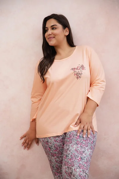 Pohodlné bavlněné dámské dlouhé pyžamo Taro plus size