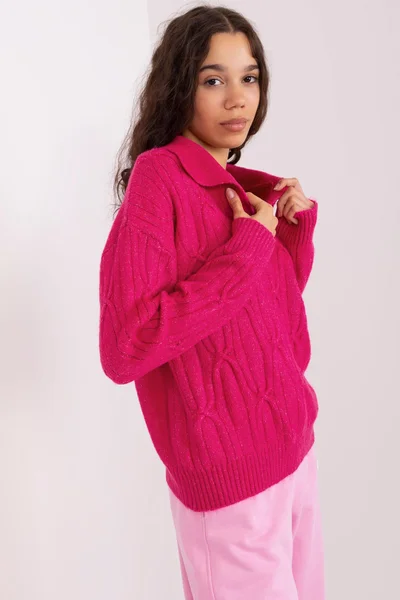 Tmavě růžový dámský pulovr s límečkem FPrice