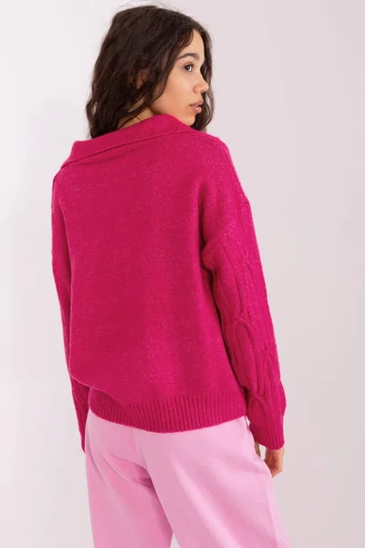 Tmavě růžový dámský pulovr s límečkem FPrice