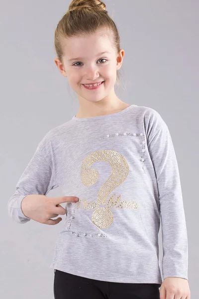 Dívčí šedá halenka s perlovou aplikací FPrice