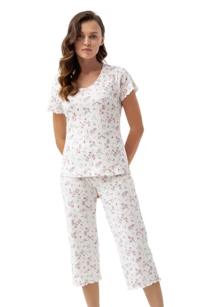 Bílé dámské pyžamo s růžovými květy Luna