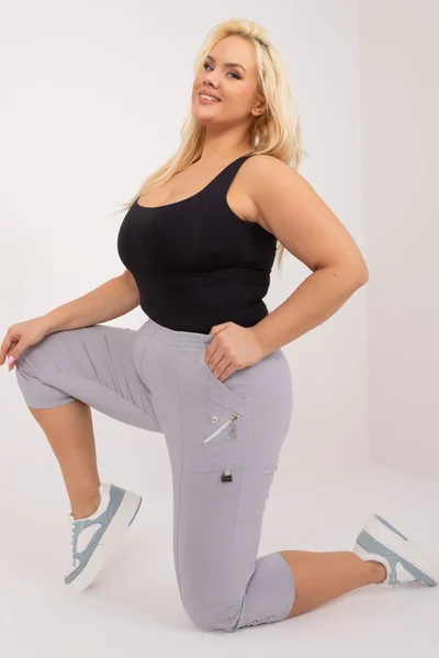 Plus size dámské šedé capri kalhoty FPrice