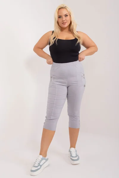 Plus size dámské šedé capri kalhoty FPrice