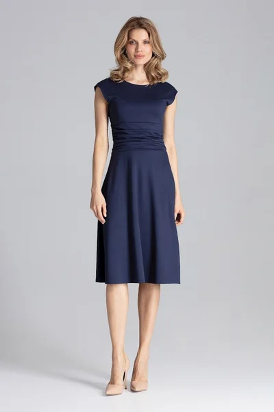 Elegantní tmavě modré dámské šaty ke kolenům Figl