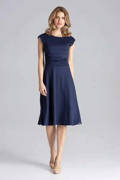 Elegantní tmavě modré dámské šaty ke kolenům Figl