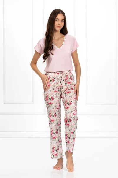 Růžové viskózové dámské pyžamo s dlouhými kalhotami Momenti Per Me