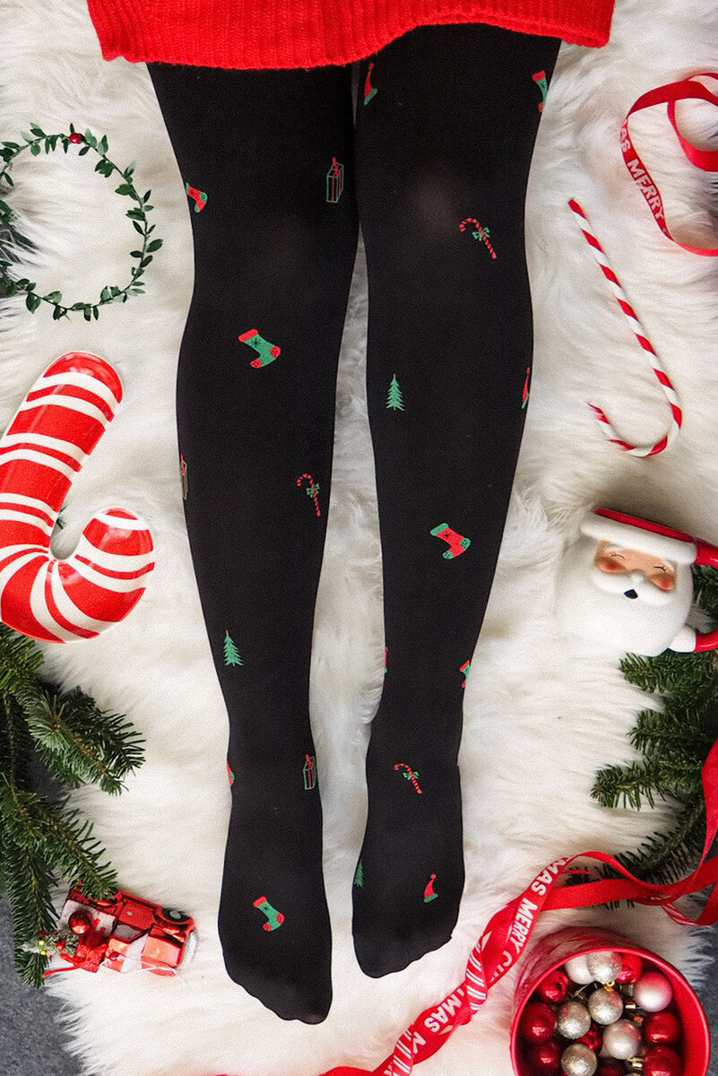 Hrubší dámské vzorované punčochové kalhoty CHRISTMAS TIGHTS Gabriella (barva NERO), nero 4 i170_51504126